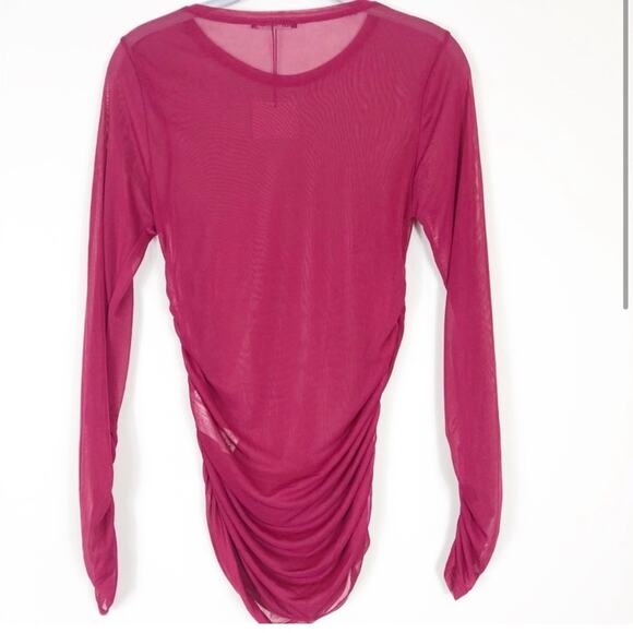 NWT Zara hot pink sheer mesh top with ruched sides - Picture 2 of 5